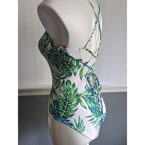 Patpat lace-up back palm leaf print bathing suit Small - Picture 3 of 9